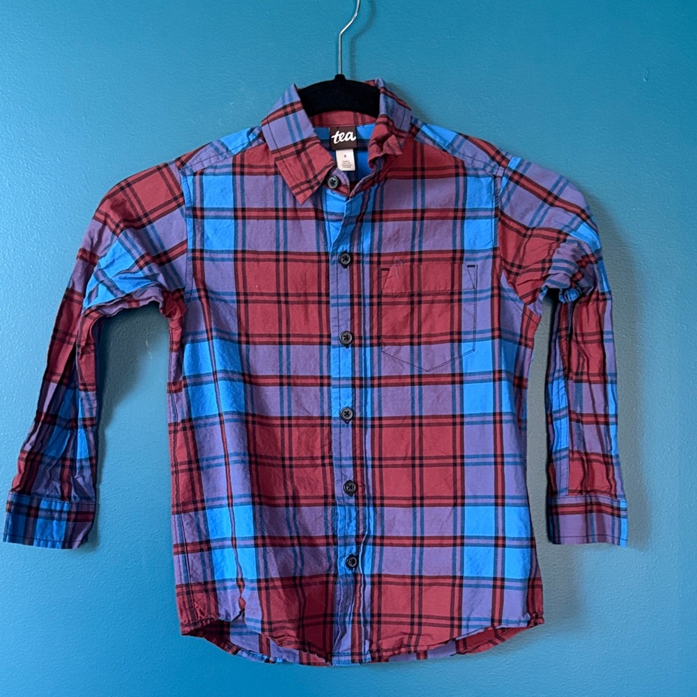 Tea Collection Blue & Red Plaid Shirt with Chest Pocket